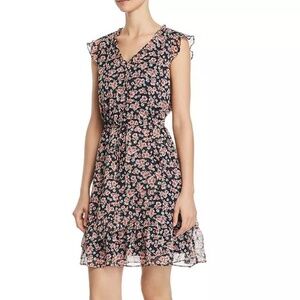 AQUA Floral Print Drawstring Dress M NWT navy